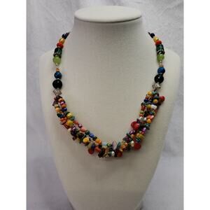 18 Inch Multicolor Stone Shell Glass 4 Strand Necklace